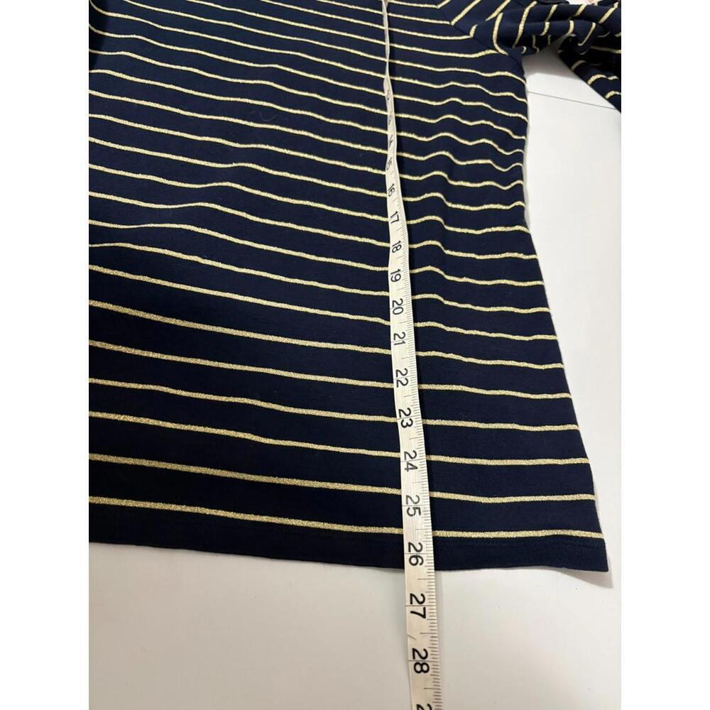 Lauren Ralph Lauren Womens Shirt 2X Blue Gold Metallic Stripe 3/4 Slv Crest Logo - Picture 8 of 8